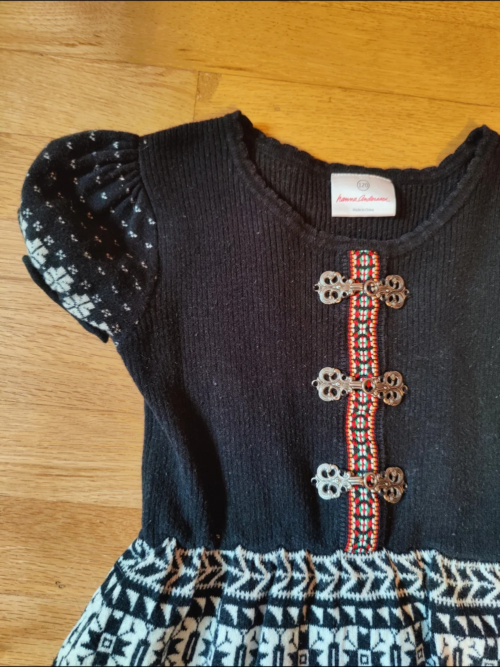 Hanna Andersson Black Knit Folk-Pattern Dress